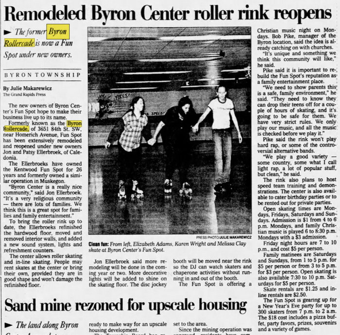 GR Skate and Event Center (Byron Rollercade) - Dec 02 1999 Article